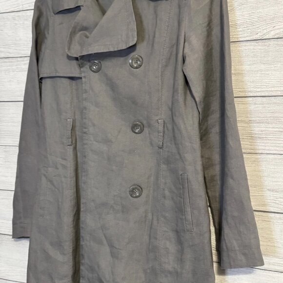 Old Navy Women’s Coat S Gray Linen Cotton Blend Double Breasted Lined - Picture 2 of 5